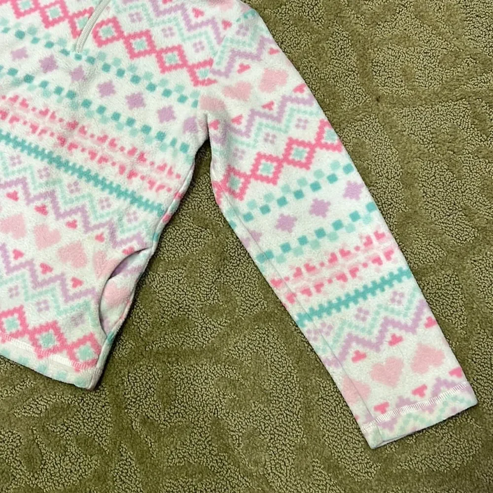 Children Place Girl 10/12 Purple Aqua Pink Heart Pattern Fleece w Pockets